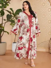 Dubai Floral Abaya Muslim Women Maxi Dress Kaftan Loose Caftan Islamic Cocktail