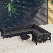 Patio Furniture Sets 10 Piece Garden Lounge Set with Cushions Black Pinewood