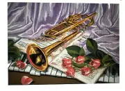 Printed needlepoint Tapestry Canvas Only 30 X40 Cm Trumpet Rto
