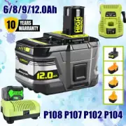 18V 12.0Ah 9Ah Lithium Battery For Ryobi P108 ONE+ Plus P104 P105 P107 / Charger