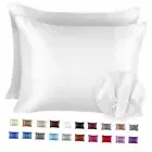 Satin Pillowcase for Hair and Skin Silk Pillowcases 2 Queen (2-pack) White