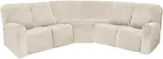 LightInTheBox 7-Piece Velvet Stretch Reclining Couch Covers 5 Seats Corner Sofa Cover L Shape Sectional Recliner Sofa Covers for Sofa Anti Slip Furniture Protector Thick Soft Washable (Beige)