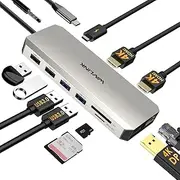 WAVLINK 12-in-1 USB C Hub Docking Station, Triple Display Type-C Adapter with 2xHDMI and Display Port, 100W PD3.0 Charging, Ethernet, Audio Jack and 2 USB 3.0 & 2 USB2.0 Ports