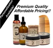 4 oz Beard Oil, 4oz Beard Balm, 4oz Beard Wash, 4oz Beard Wax, Soap, Wood Comb