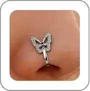 [Aneneiceera] Vintage Crystal Butterfly Nose Ring Hoop Gold Cz Nose Ring Stud Hollow Butterfly Nose Screw Stud Ring Boho Rhinestone No Piercing Nose Hoop Clip on Nose Ring Jewelry for Women