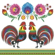 2 pcs Napkin for Decoupage Two Folk Roosters Chicken Napkin - Lunch Size