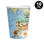 Let the Adventure Begin Travel around World Theme 250ml 9 OZ Paper Cups 10PK - Kids Birthday Party Tableware