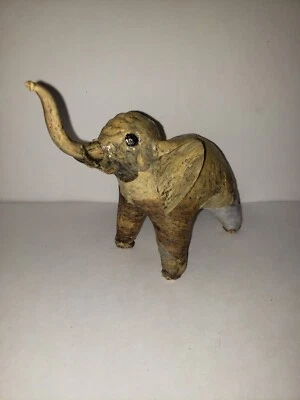 Elephant Vintage Paper Mache Sculpture Modern Folk Art Standing Trunk Up