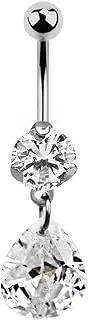 [DENI] Belly Bar with Stone and Other Hanging Stones, Cubic Zirconia Impressive Shine, Bar 10mm Long and 1.6mm Thick, 10mm Largo, Silver, No Gemstone, 10mm largo, Silver, No Gemstone