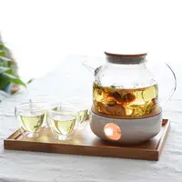 在飛比找ETMall東森購物網優惠-玻璃花茶壺耐高溫茶具套裝水果茶壺加熱底座保溫泡茶