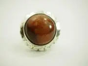Large Chatoyant Tiger Eye Cabochon Cabochon Ring Sterling Silver Size 8