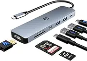 USB C Hub, TOTU 7 in 1 USB C Dock with 4K HDMI, 2 USB 3.0, USB C 3.0, 100W Type C PD, SD/TF Card Slot for MacBook Pro/Air and Other Type C Laptops