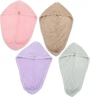 FOYTOKI 4Pcs Microfiber Dry Hair Towels Quick Drying Bath Caps Solid Colors Lightweight Hair Drying Hats for Home Use