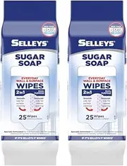 2-Pack Sugar Soap Wall & Surface Cleaning Wipes (25 Wipes Each) - Multi-Surface Cleaner for Walls, Doors, and Furniture