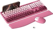 Colorful Wireless Computer Keyboard and Mouse Combo with Phone Holder, Wrist Rest, Typewriter Keys, 2.4GHz Wireless, Full-Sized Optical Mouse for PC and Laptop(Rose-Red Colorful)
