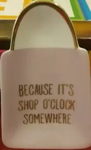 Rosanna "It's Shop O'clock Somewhere" Porcelain Jewelry Tray Pink & Gold