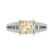 2.42 Princess split shank Natural Morganite Promise Wedding Ring 14k White Gold