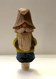 Hand Carved Wood Gnome Old Man Bottle Stopper 5"