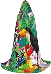 VPPUR Tropical Birds And Plant Leaf Print Unisex Hooded Cloak For Carnival Theme Party Decorations Witch Costume Cosplay