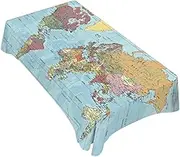 Tablecloth Political World Map Table Cloth Rectangle Table 52 x 70 Inch Vintage Accurate Global Blue Travel Map Kitchen Decorations for Home Dinner Party