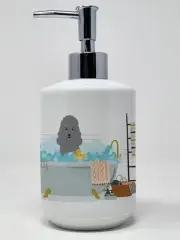 Silver Poodle in Bathtub Ceramic Soap Dispenser Hand Soap Dispenser Pump
