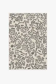 120' x 185' | Machine Washable Runner Rug | Kid & Pet Friendly | Indoor Rug | Block Party Black & Ivory Rug by Keith Haring | Ruggable