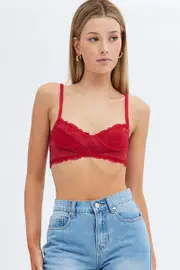 Red Lace Corset Singlet Crop - Size 14, Women's Singlet