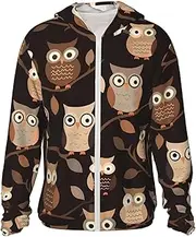 [LHBWCVN] UPF 50+ Light Jacket Full Zip Sun Protection Hoodie for Women Men Long Sleeve Cute Brown Cartoon Owls Sun Shirts