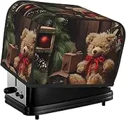 Xmas Tree Branch Bear Doll Toaster Cover 2 Slice Bread Machine Covers Waterproof Universal Size Kitchen Small Appliance Cover with Hang Loop, Dust and Fingerprint Protection