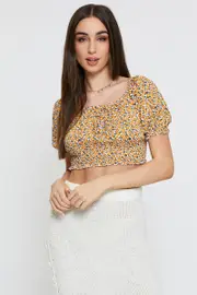 Print Crop Top Short Sleeve - Size 10, Women's Crop Top
