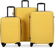 [XIQUMOPAX] Piece Lightweight Hard - Shell Luggage Set with Lock, Spinner Wheels & Two Hooks, One Color, Yellow