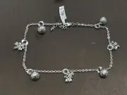 18k White Gold Adjustable Diamond Cut Dangling Lucky Charm Chain Anklet