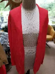 NWT Eileen Fisher Melange Linen Open front shaped cardigan sz L Red Lory