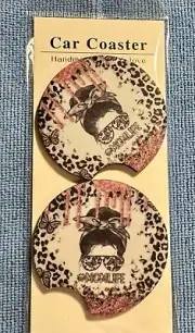 Car Coasters Mom Life Pink Leopard 2.75 With A Set Of 2
