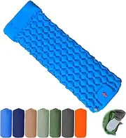 Coziya Matelas, 5cm Ultralight Inflatable Camping Mattress, Inflatable Sleeping Pad with Built-in Pillows, for Camping, Backpacking, Hiking, and Travel (Blue)