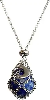 [KieTeiiK] Necklaces for Women, Natural Crystal Stone Holder Necklace Adjustable Chain Mesh Pocket Pendant Collarbone Chain Neckchain for Daily Wear