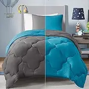 Comfort Spaces Vixie Reversible Comforter Set - Trendy Casual Geometric Quilted Cover, All Season Down Alternative Cozy Bedding, Matching Sham, Teal/Charcoal, Twin/Twin XL 2 Piece