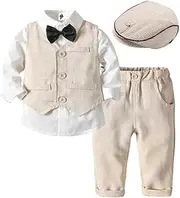 [LEONARDINO] Boys Suits Gentleman Tuxedo Bow Tie Shirt Suit Vest Trousers 6-Piece Chic Toddler Baby Clothing for Christening Wedding Birthday Party