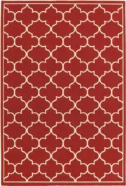 Red Circles Curves Waves Grid Geometric Area Rug 1295R - Aprx 3' 7" x 5' 6"
