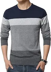[Gsywaipei] Mens Basic Color Block Knit Sweater Classic Striped Male Knitted Pullover Casual Crewneck Slim Fit Knits Sweaters