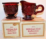 VINTAGE AVON 1876 CAPE COD COLLECTION RUBY RED GLASS OPEN SUGAR BOWL & CREAMER