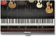 [VFMKT] Slim Metal Business Card Holder Portable Business Card Case Pocket Name Card Holder Guitar Piano Pattern Wallet for Men Women Office Travel, style, One Size