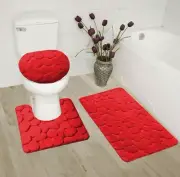 3-Piece Bathroom Bath Mat Bath Contour Rug Bath Toilet Lid Memory Foam Set