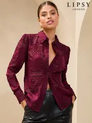 Lipsy Burgundy Red Burnout Button Through Shirt (AG5997) | $71