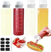 4 Pack 12oz Plastic Condiment Porous Squeeze Bottles, Squeeze Bottles for Sauces, Salad Dressing Container, Ketchup Bottles Squeeze, Five Hole Container Sauce Dispenser for Salad, BBQ Sauce, Oil