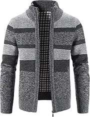 [SWJGLITTR] Mens Striped Hoodies Knit Cardigan Slim Fit Hooded Sweatshirt Coats Full-Zipper Sweater Knitted Cardigans