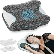 Cervical Neck Pillow for CPAP Users, CPAP Pillow for Side Sleeper, Ergonomic Orthopedic Neck Memory Foam Pillows, Dark Grey