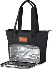 grepute Women Laptop Lunch Bag 14 Inch Large Insulated Lunch Box with Laptop Compartment Lunch Tote Bag with Removable Strap Leakproof Tote Cooler Bag Black, black