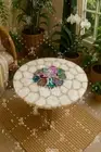 21" Round White Quartz Table with Colorful Agate Inlay | Gemstone Coffee Table