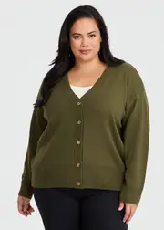 [Taking Shape] Taking Shape Soft Touch Short Cardigan Size 12 in Khaki - Plus Size Women's Clothing Khaki
